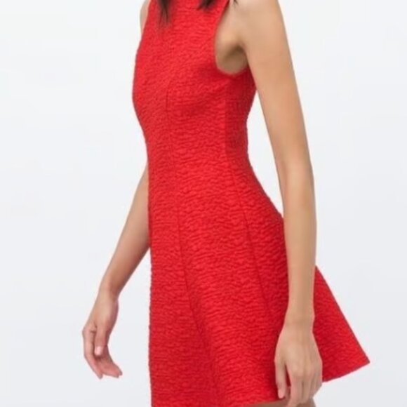 Zara Red Fit & Flare Jacquard Dress Mini size M medium - Picture 1 of 8